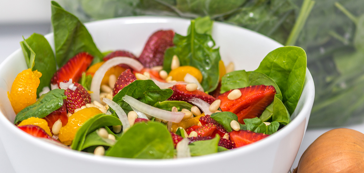 Spinach Salad with Honeybells, Strawberry, Onion and Pine Nuts Recipe by hale groves