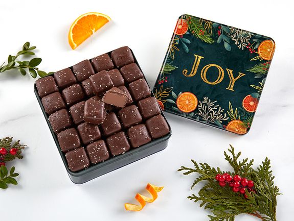 Dark Chocolate Sea Salt Caramels- Joy tin