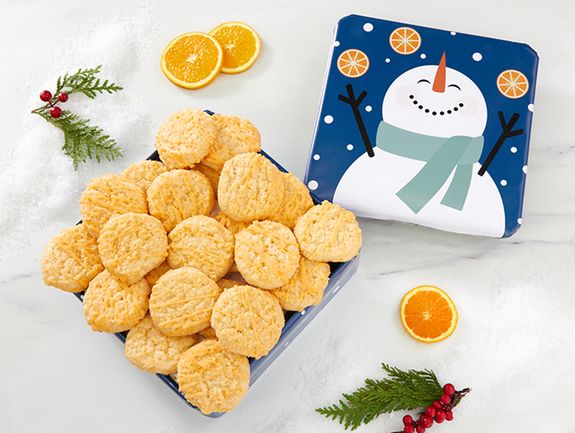 Orange Cookies in Snowman Tin