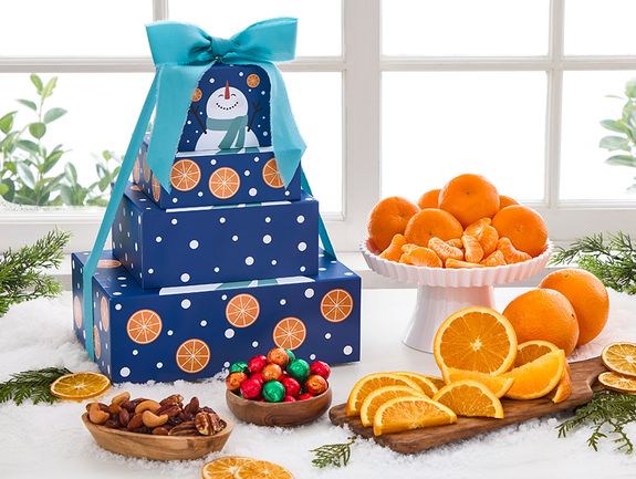 Citrus Snowman Gift Box Tower
