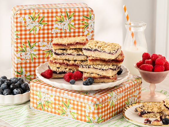 4 Blueberry Crumble Bars and 4 Raspberry Crumble Bars